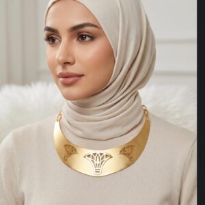 ⁠Handmade gold-plated brass pharaonic lotus collar necklace by Sa7ra